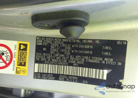 2018 Toyota Highlander Xle z USA, uszkodzony, nr VIN 5TDJZRFH2JS880970